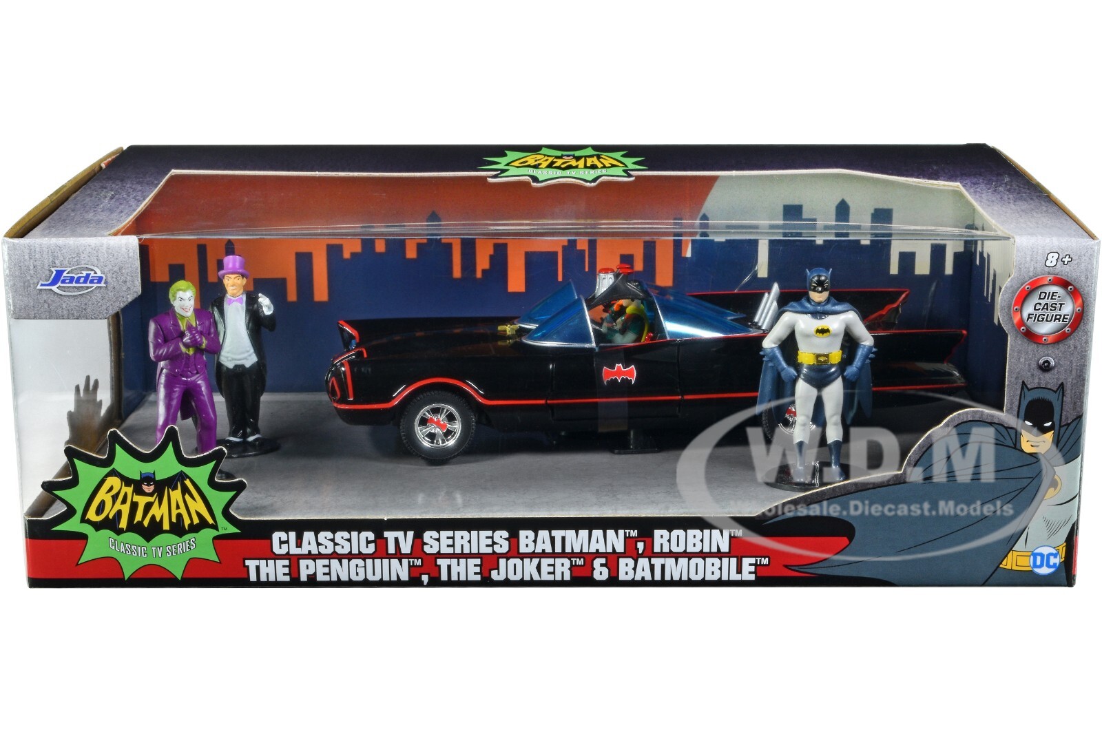 1966 CLASSIC BATMOBILE W/ 4 BATMAN SERIES FIGURES 1/24 DIECAST CAR JADA 33737