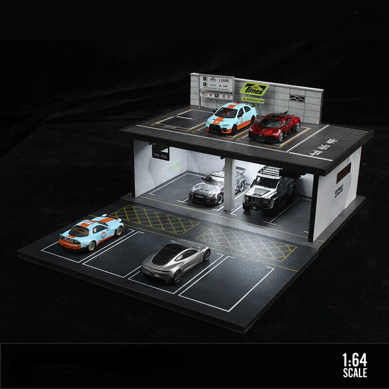 1/64 Diorama Car Garage Model LED Lighting Parking Lot Model Display Case US