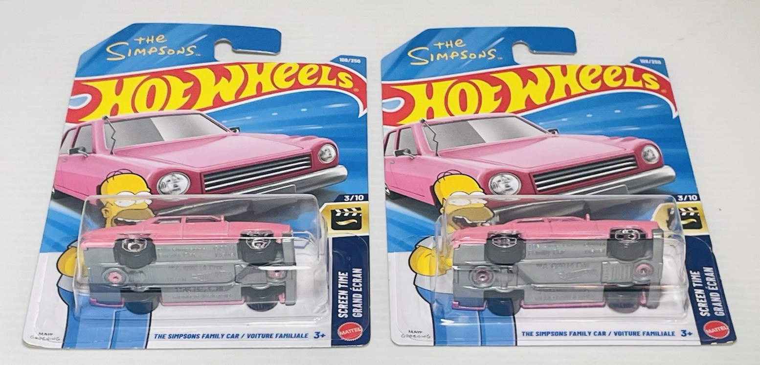 The Simpsons Family Car 2 Pink Cars 2026 Hot Wheels Screen Time NEW Sealed.