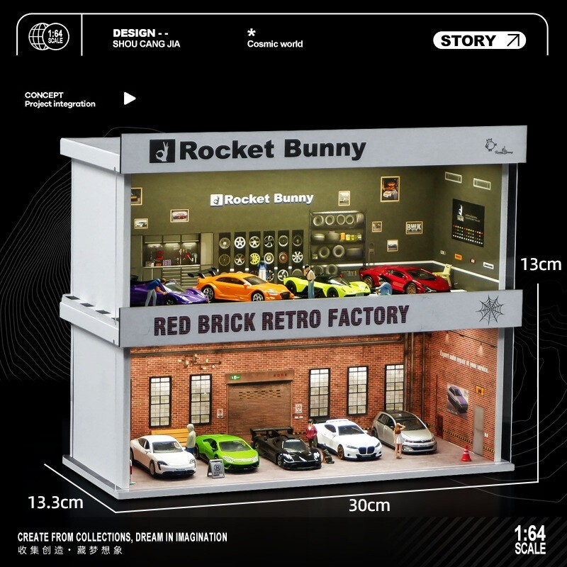 US 1/64 Garage Diorama Model LED Light City Parking Scene Diecast Car Display