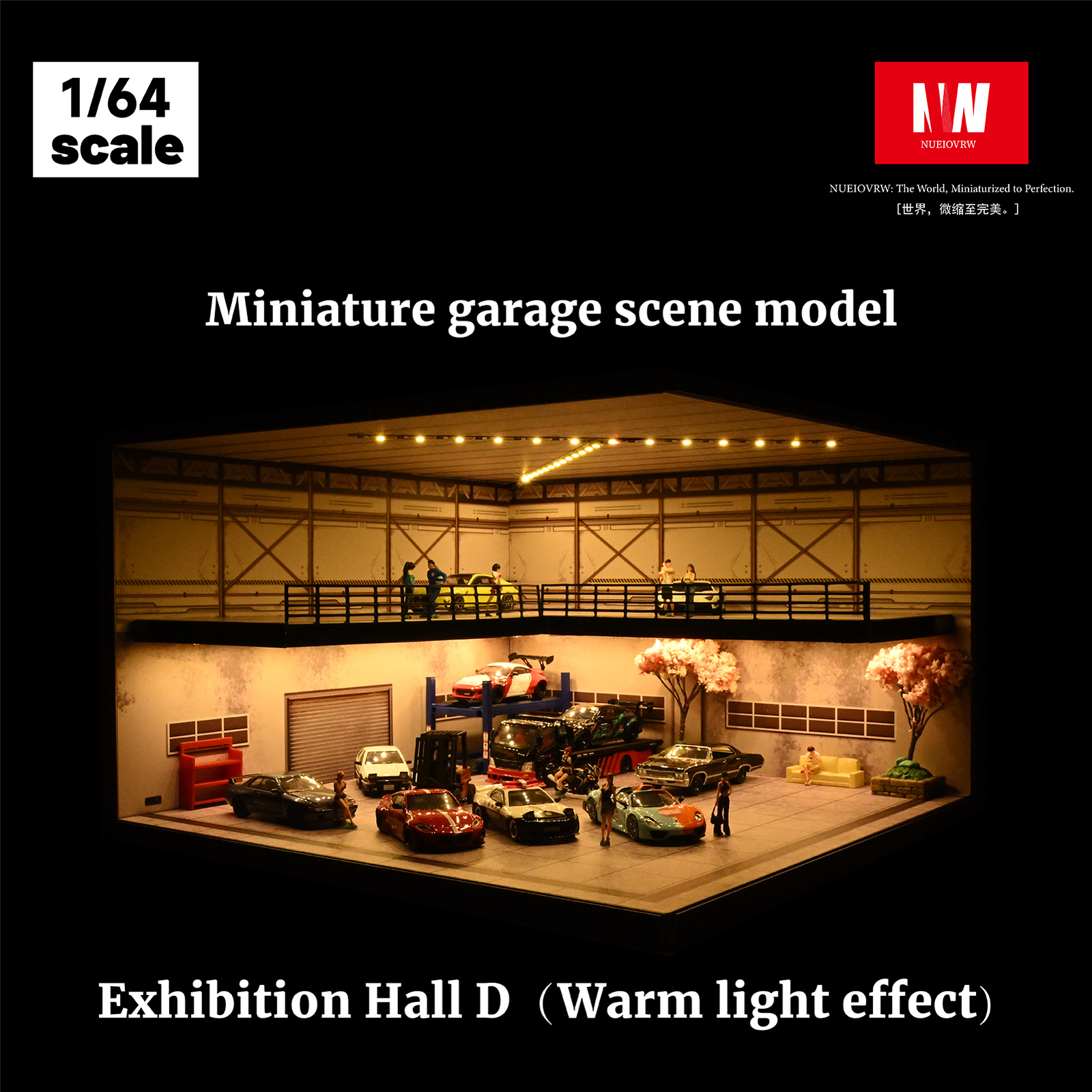 1/64 Diorama Car Garage Model LED Lighting Car Showroom Scene Display Model Gift