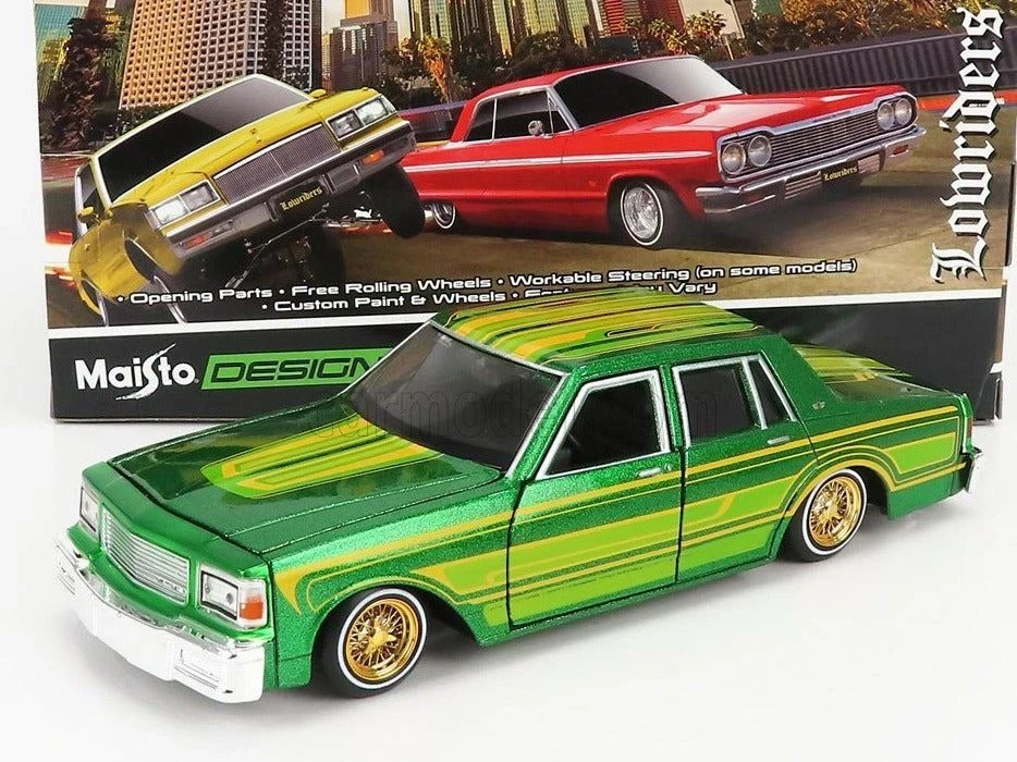 1:26 1987 Chevrolet Caprice Lowrider – Green w/Gold Wheels — Maisto Design