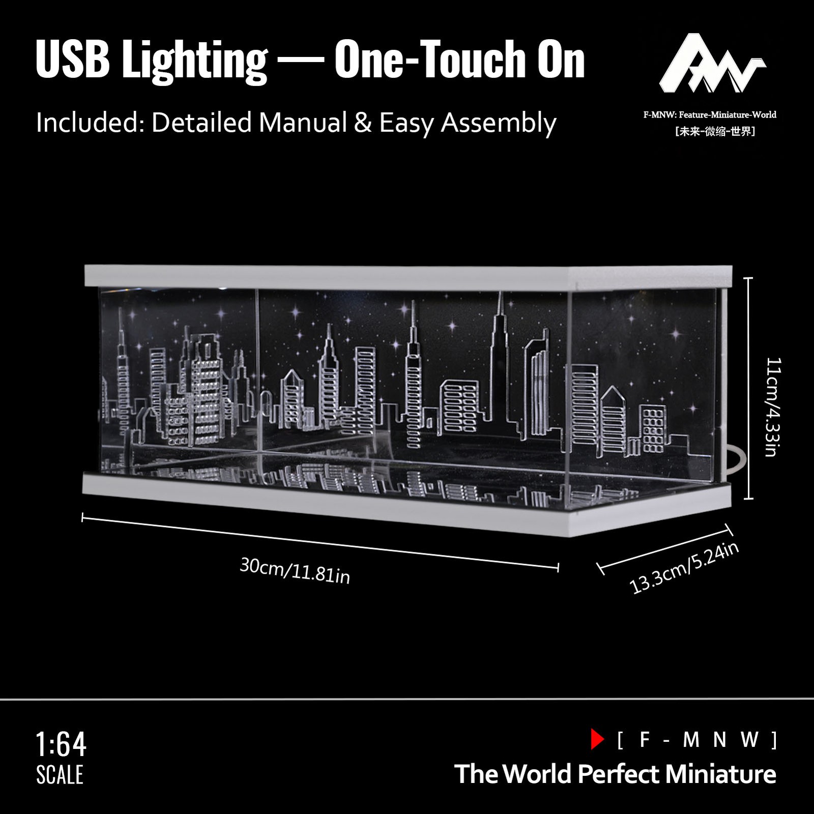 1/64 Diorama Mirror Garage Model 3-Color LED Parking Lot Display Case Building
