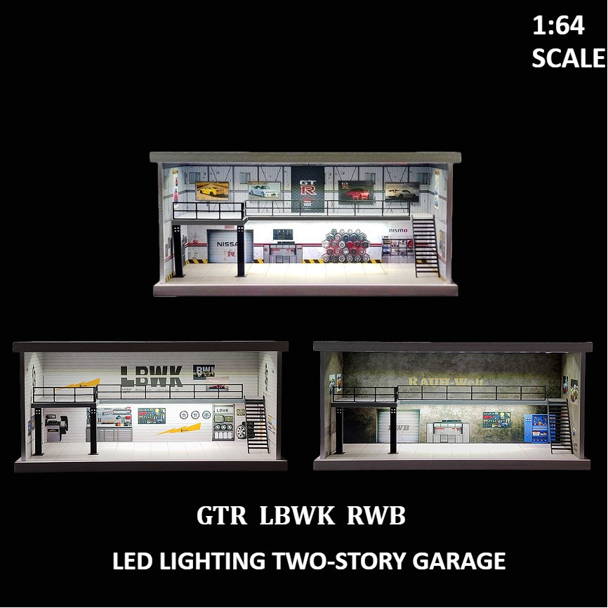 1/64 Diorama Garage Model LED City Store Parking Lot Building Scene Model Gift