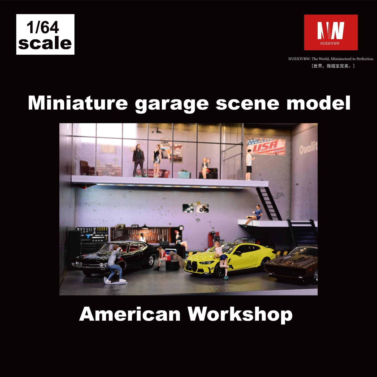 Diorama 1/64 Diecast Car Garage Model LED Lighting Parking Lot Display Case US