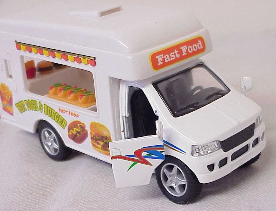 KINSFUN KINTOY DIE-CASTING FAST FOOD DELIVERY TRUCK TOY HOT DOGS & BURGER