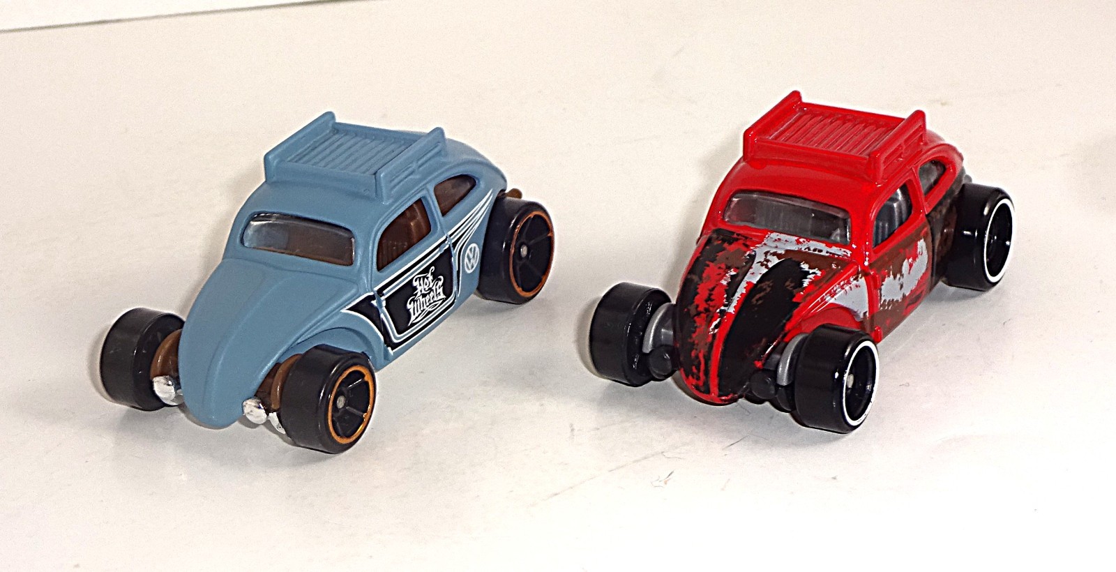 Hot Wheels Lot Of 2 Loose Cars Custom Volkswagen Beetle Flat Blue & Red