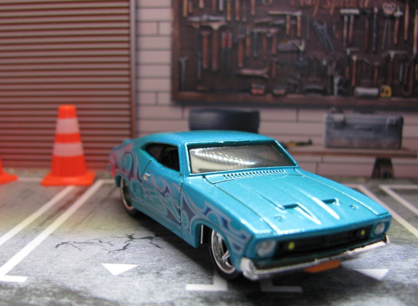 2011 Hot Wheels Blue Flames ’73 Ford Falcon XB Loose, w/Real Riders Wheel Swap