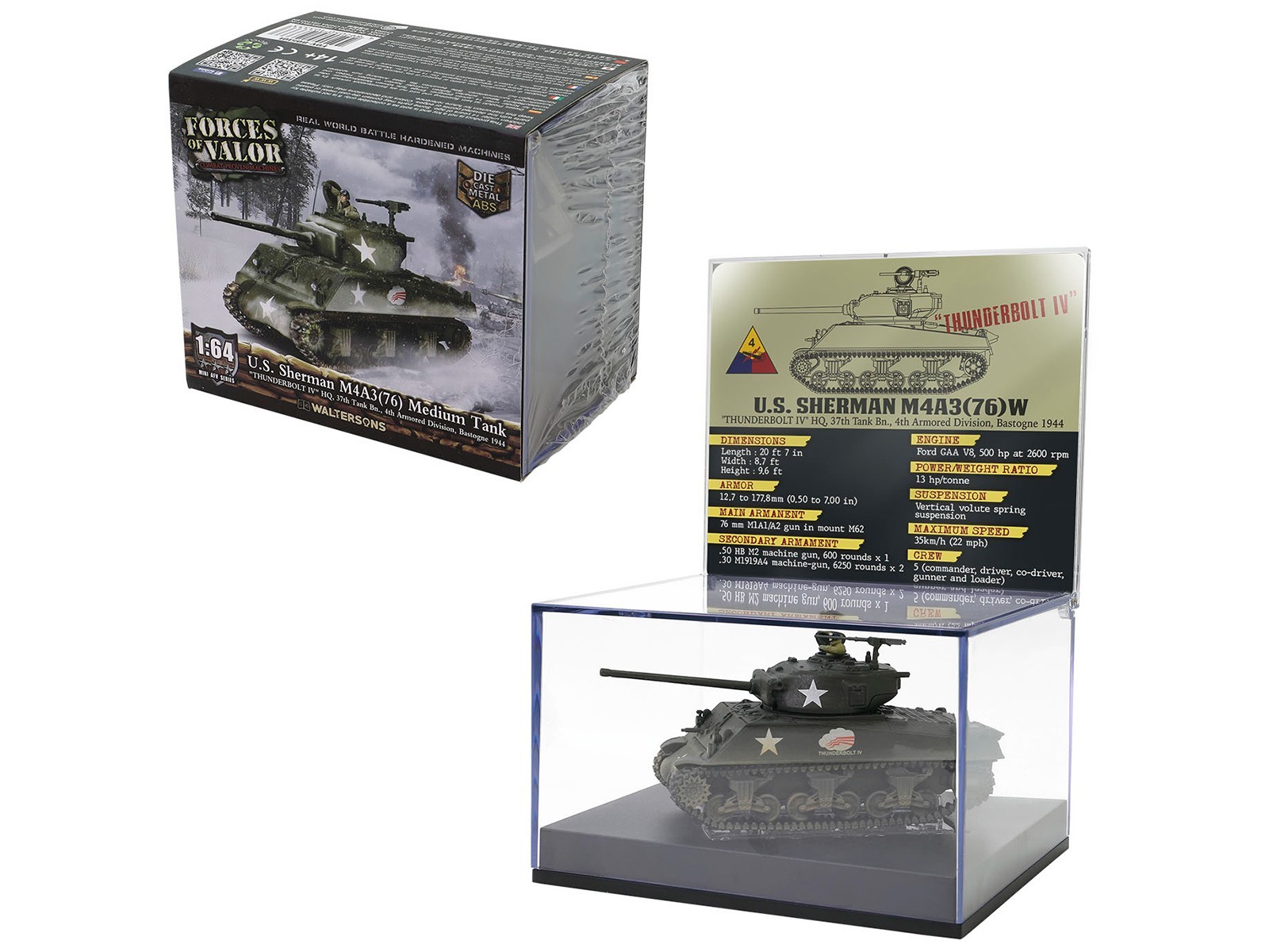 US SHERMAN M4A3(76) TANK “THUNDERBOLT IV” US ARMY 1/64 FORCES OF VALOR 805101