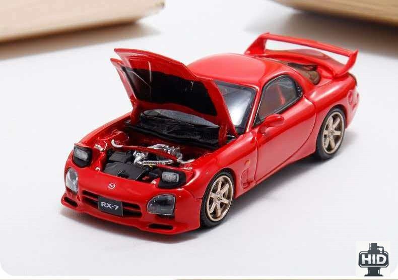1:64 Mazda RX-7 FD3S A Space Speed Pop-up Headlight Open Hood Alloy Car Model