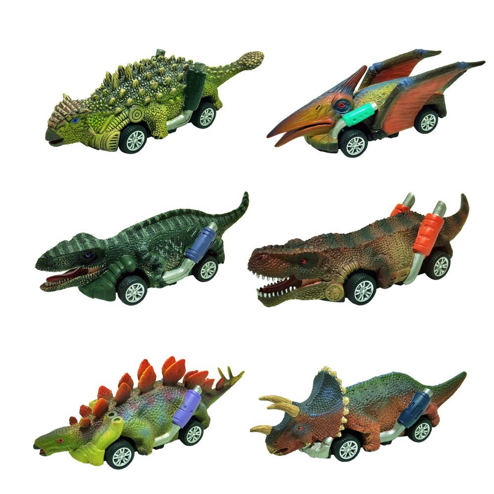 Dinosaur Toy Pull Back Cars, 6 Pack Dino Toys for Kids Ages 3 and Up