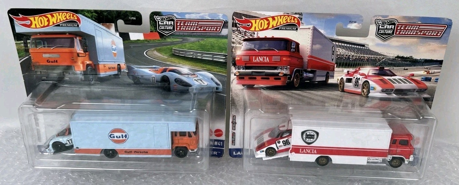 *Read* 2 HOT WHEELS TEAM TRANSPORT CAR CULTURE #41 #42 Gulf Porsche 917, Lancia