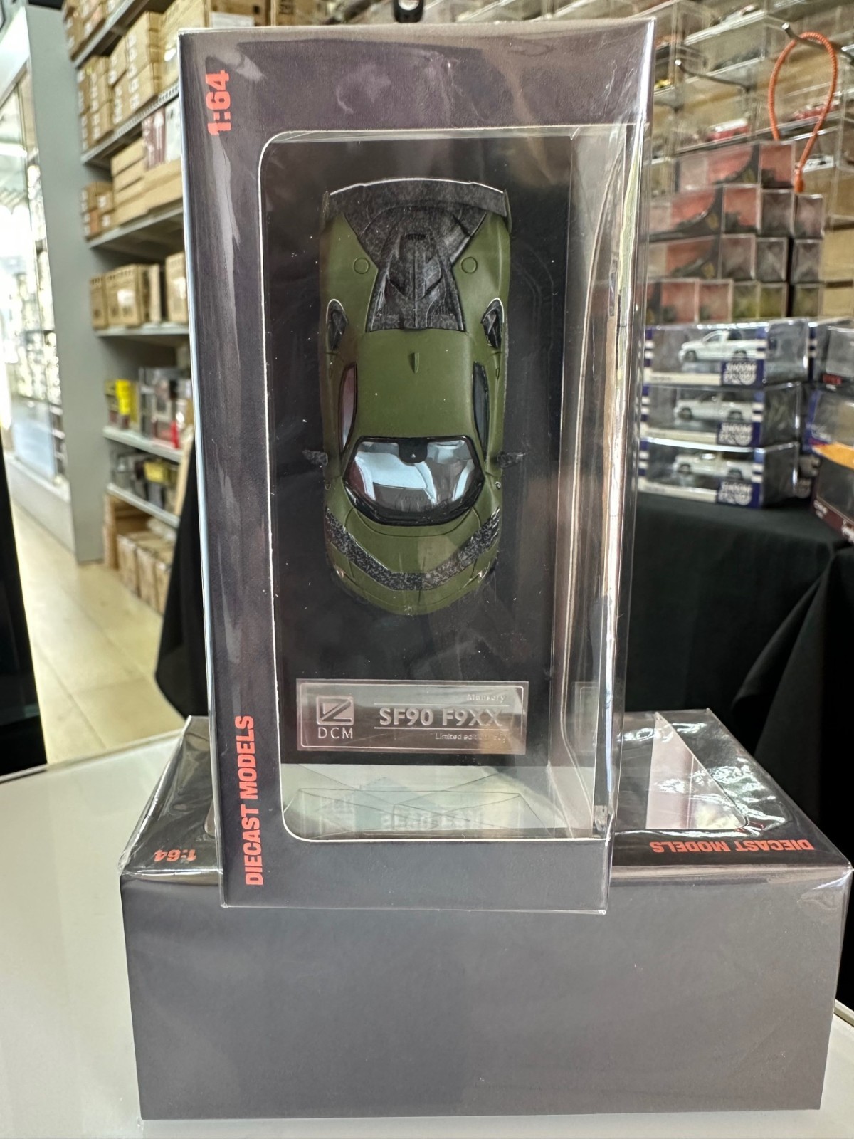 FERRARI MANSORY SF90 F9XX COUPE MILITARY GREEN 1/64 DIECAST CAR BY DCM