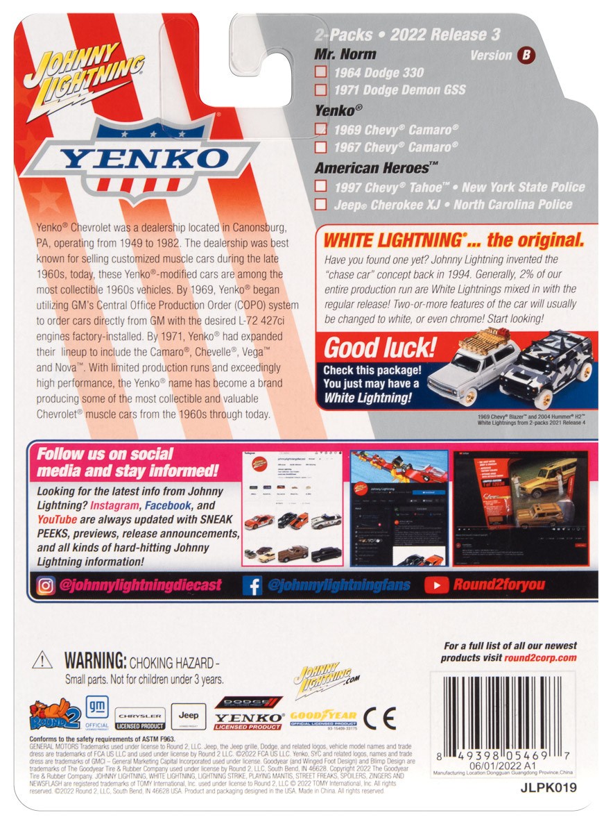 Johnny Lightning Yenko 1969 Chevy Camaro & 1967 Chevy Camaro – 2 Pack 1:64 Car