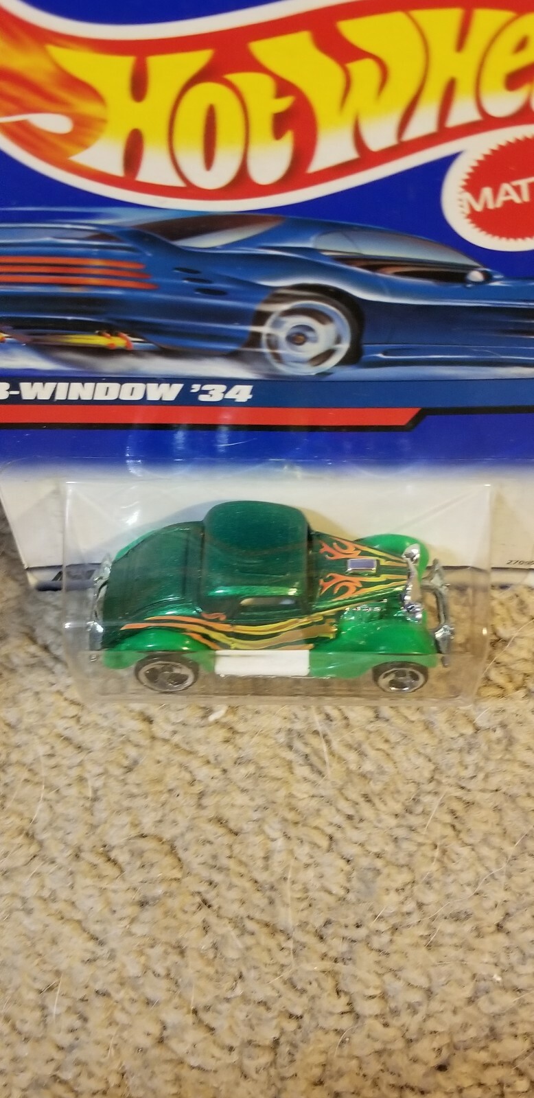 2000 Hot Wheels 3-Window ’34 Hot Rod #132 Metallic Green 3 Spoke Rims NIP