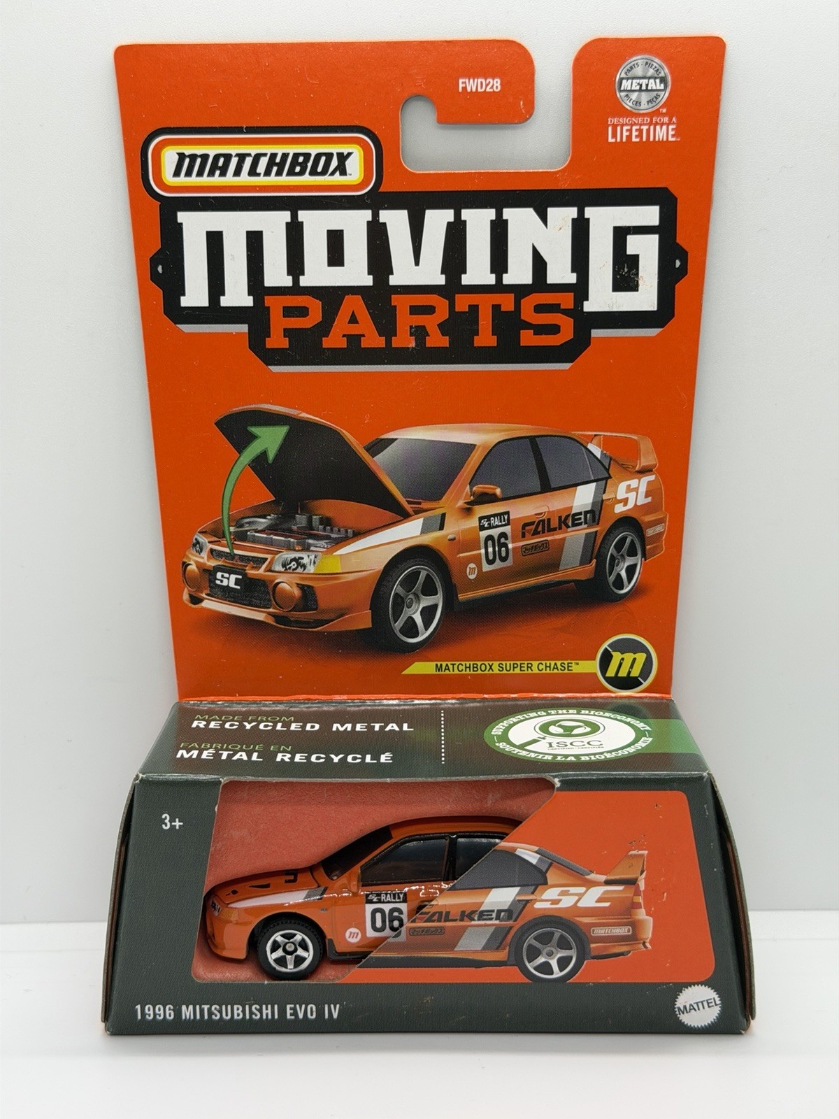 2024 MATCHBOX MOVING PARTS 1996 MITSUBISHI EVO IV FALKEN SUPER CHASE 1/64 SCALE