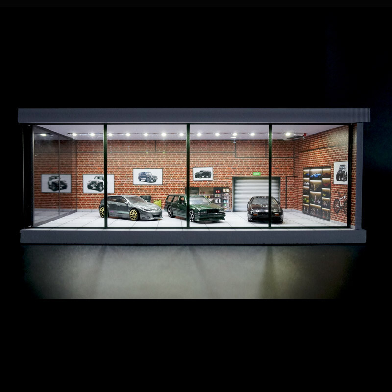 1:64 Diorama Car Showroom Model LED Lighting City Car Garage Scene Display Model
