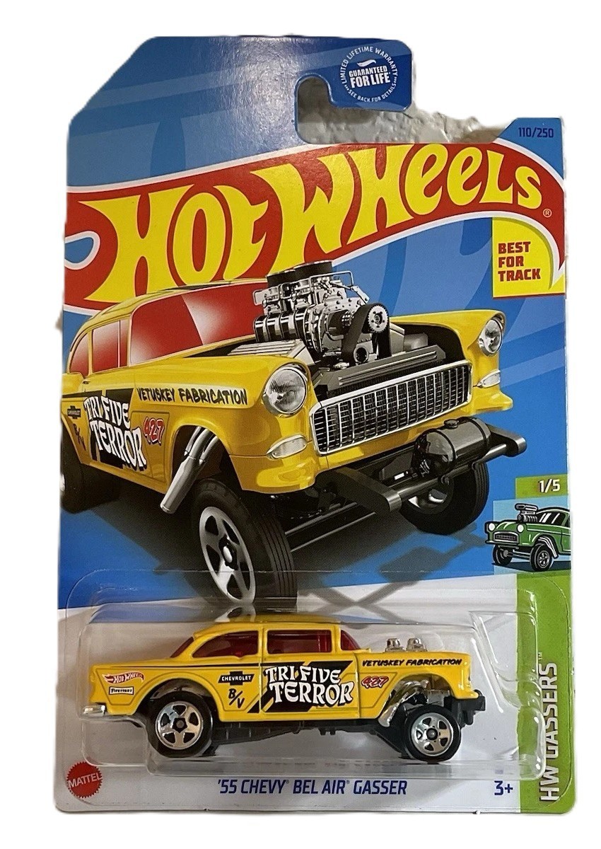 2023 Hot Wheels ‘55 Chevy Bel Air Gasser 110/250 HW Gassers 1/5 yellow