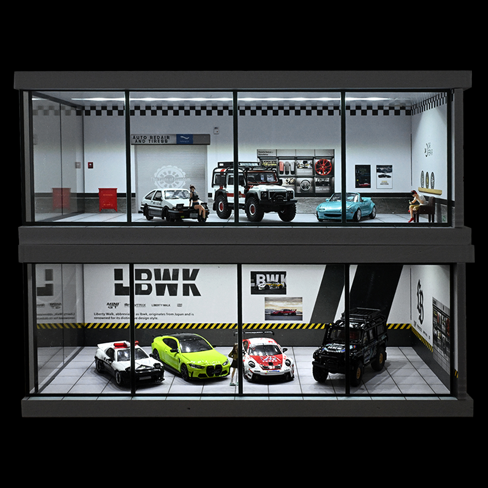 1:64 Diorama Car Garage Model LED Lighting Car Model Display Cabinet Scene Model