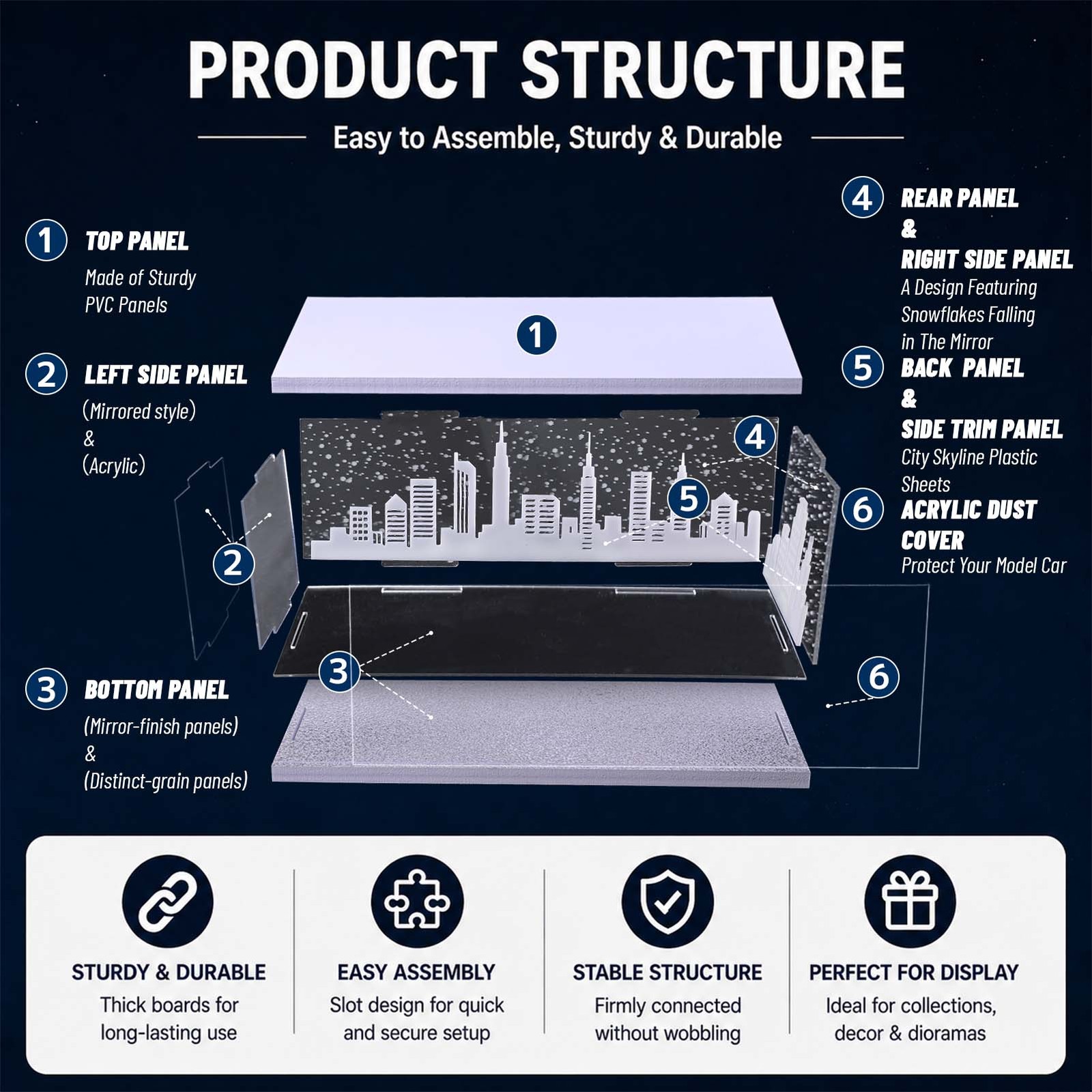 1/64 Diorama Mirror Garage Model 3-Color LED Parking Lot Display Case Building