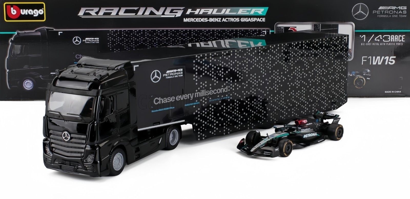 Bburago 1:43 Mercedes-Benz Actros Gigaspace & F1W15 #63 Russell – Racing Hauler