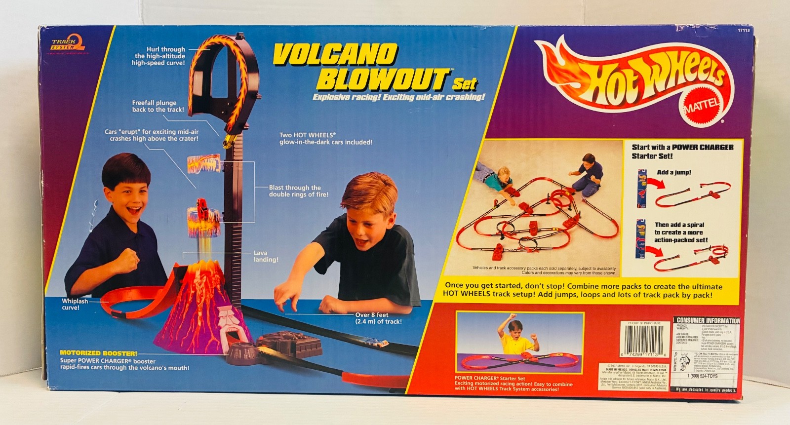 New 1997 Hot Wheels HTF Motorized Volcano Blowout Set Racing Track Unopened Box