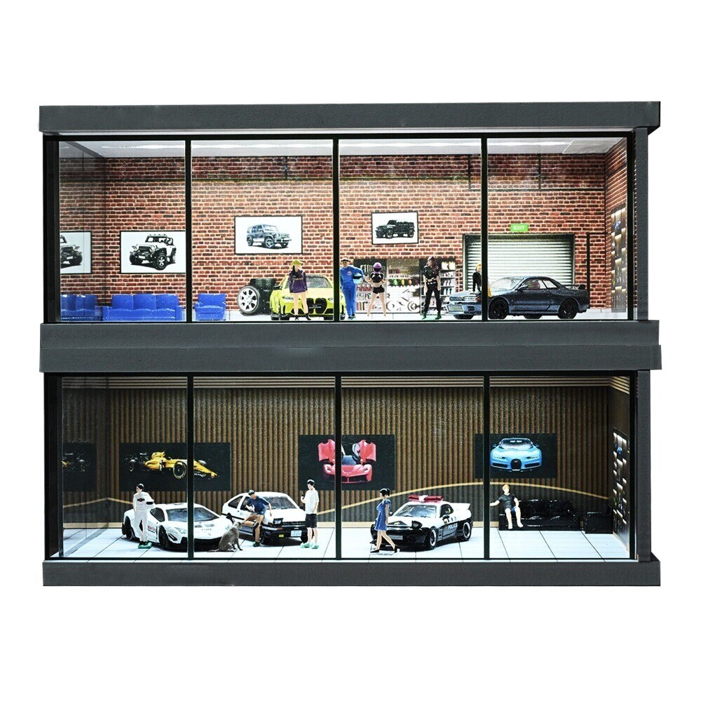 Diorama 1/64 Car Garage Model Lights City Car Showroom Scene Display Model Gifts