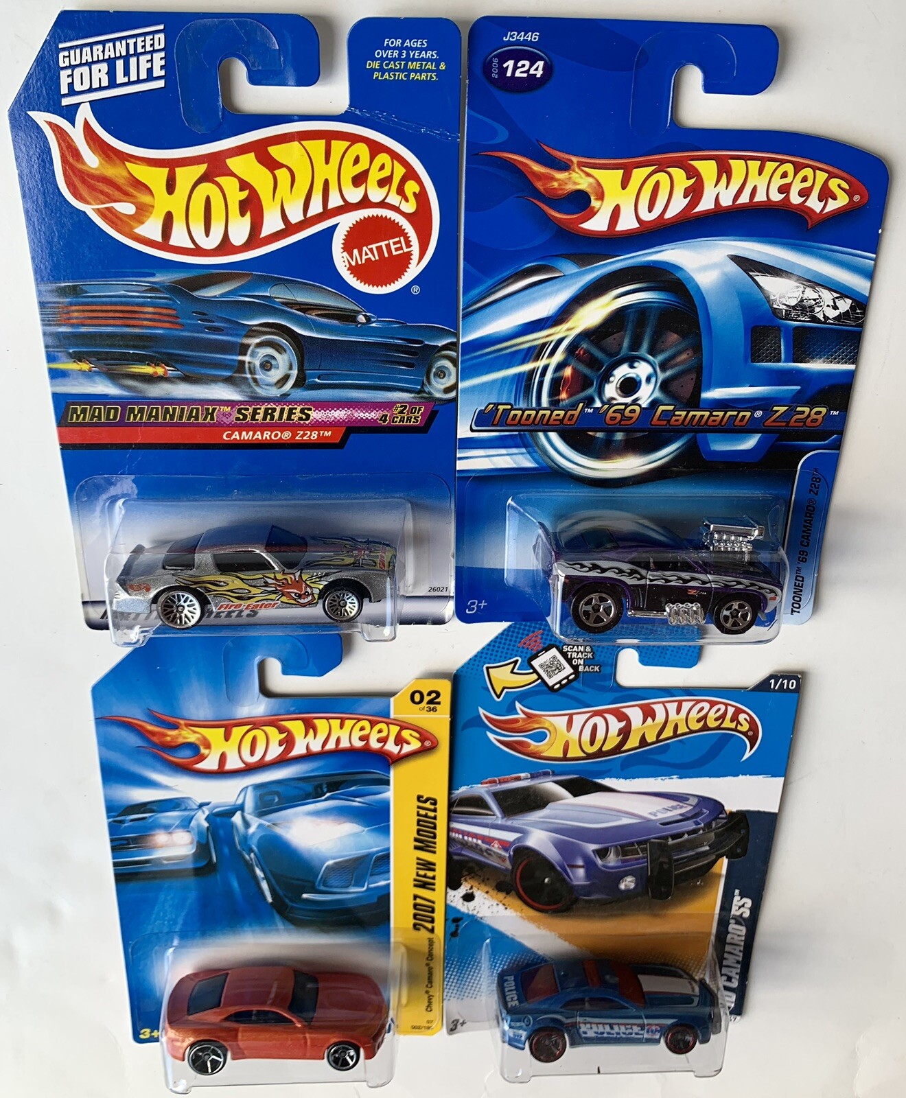 Hot Wheels Lot of 4 Chevy Camaros: 3 Exclusive KMART COLOR VARIATIONS and Z28
