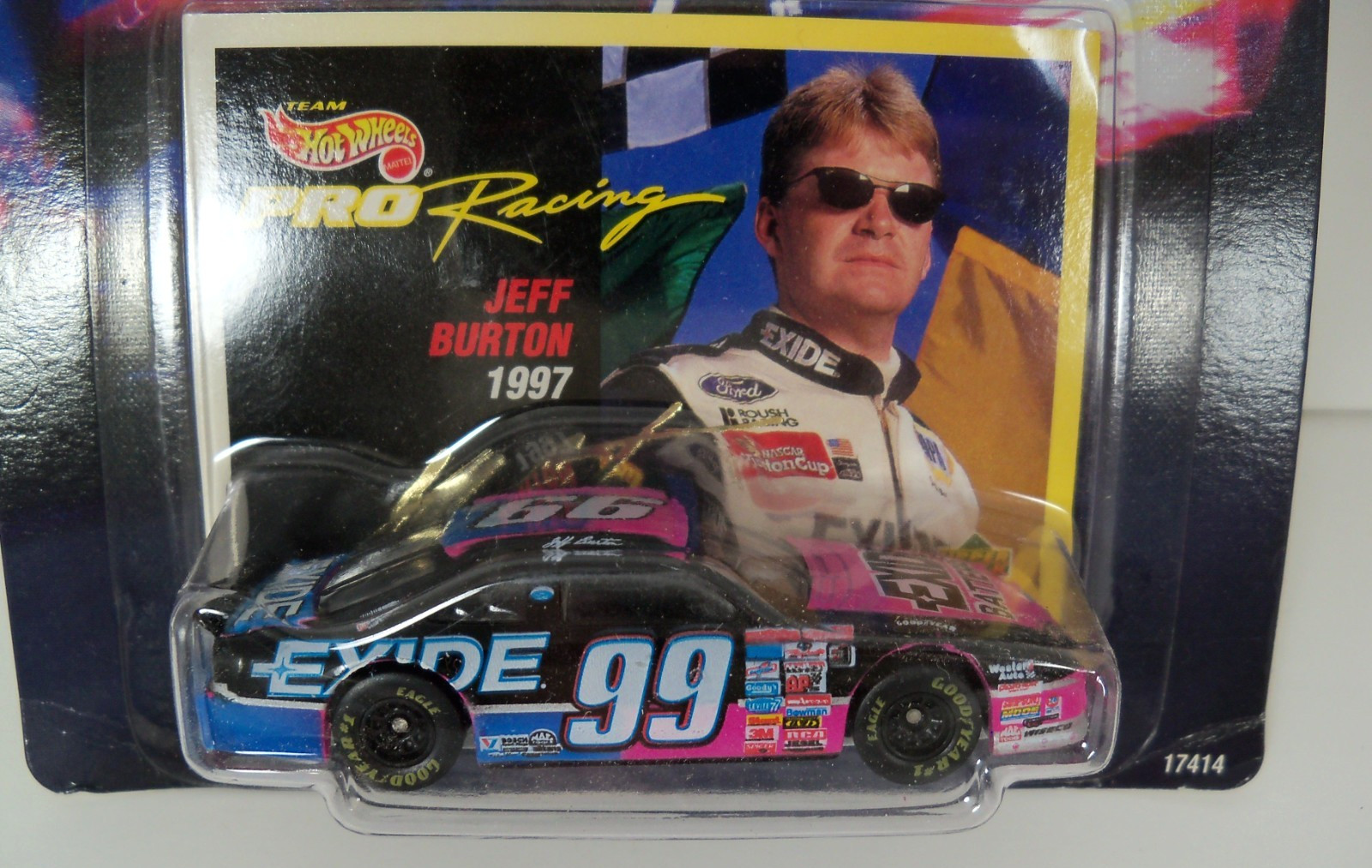 1997 Hot Wheels Pro Racing #99 Jeff Burton Ford Thunderbird 1:64 Exide Batteries