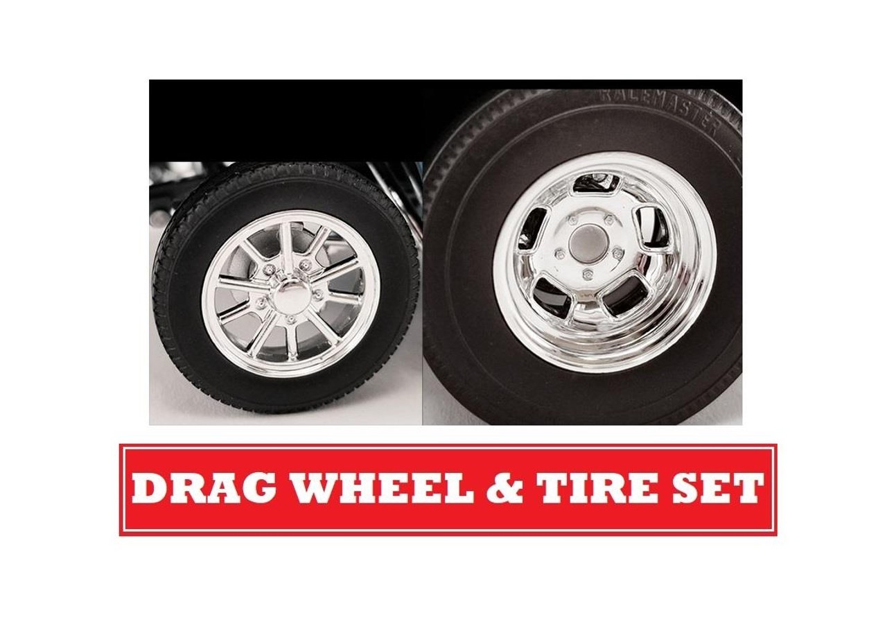 DRAG RACING 1:18 CHROME WHEEL AND TIRE SLICKS SET ACME A1800935W VINTAGE RACE
