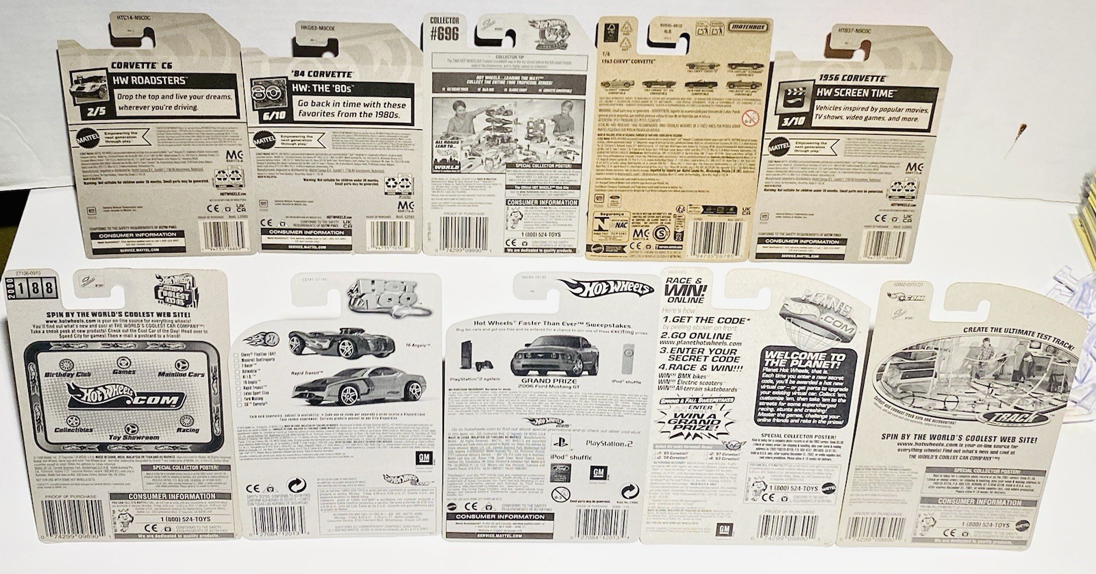 x10 Hot Wheels CORVETTE Big Lot of 10 Variety Cars New in Box FULL LIST IN DESC