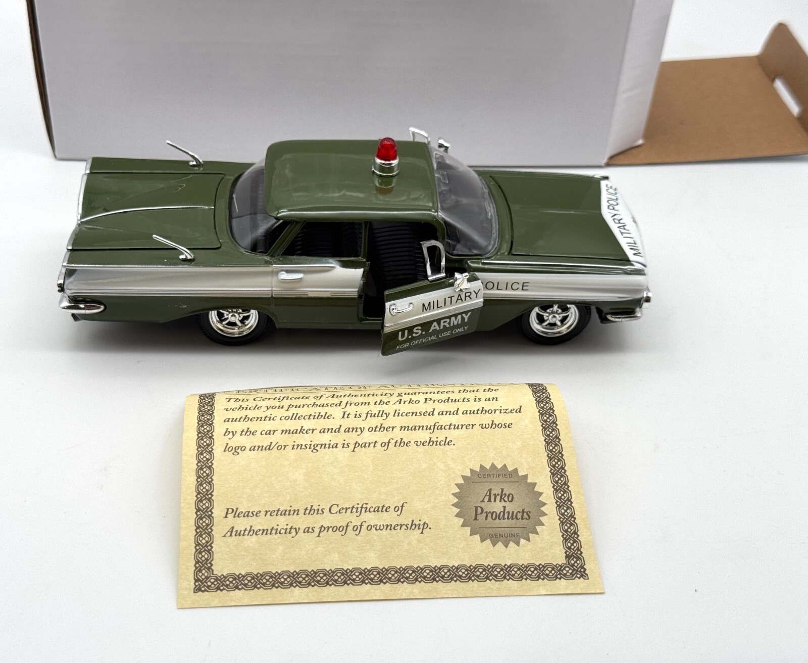 NEW ~ MINT ~ 1959 Chevrolet 1/32 Diecast US Army Military Police Car Olive Green