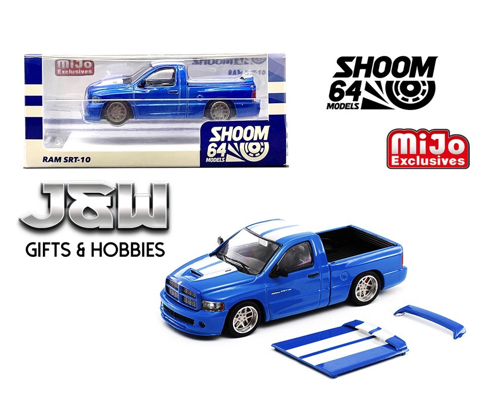 SHOOM64 2003 Dodge Ram SRT-10 Pickup Electric Blue Pearl / White Stripes 1/64