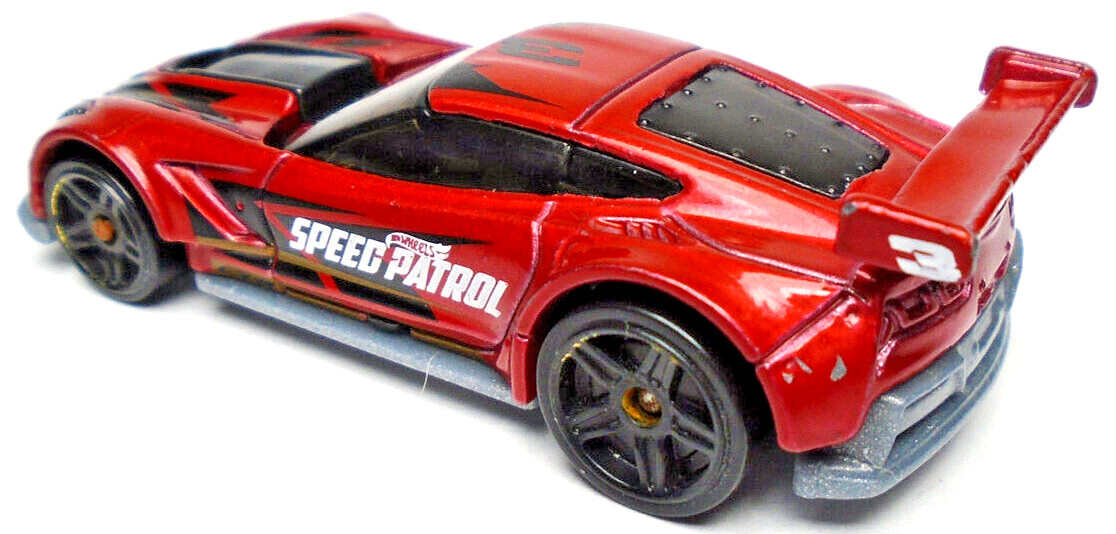 2014 HOT WHEELS CHEVY CORVETTE C7.R SPEED PATROL RED 2 3/4″ DIECAST CAR W/ BLACK