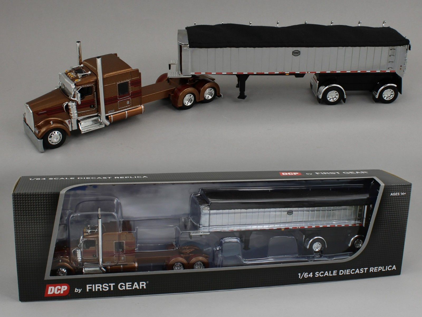 DCP 1:64 *BRONZE* Kenworth W900L 72″ Flattop w/CHROME Mac Coal End Dump Trailer