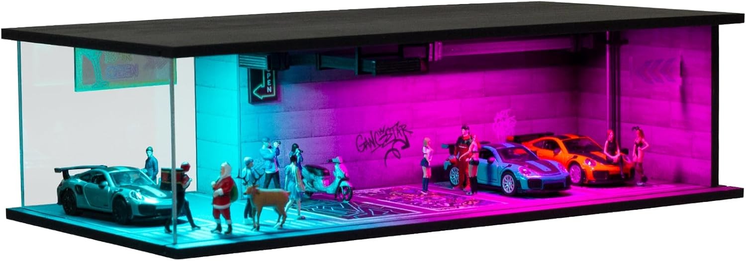 1:64 Diorama Punk Garage Model LED Lighting Parking Lot Scene Building Model US