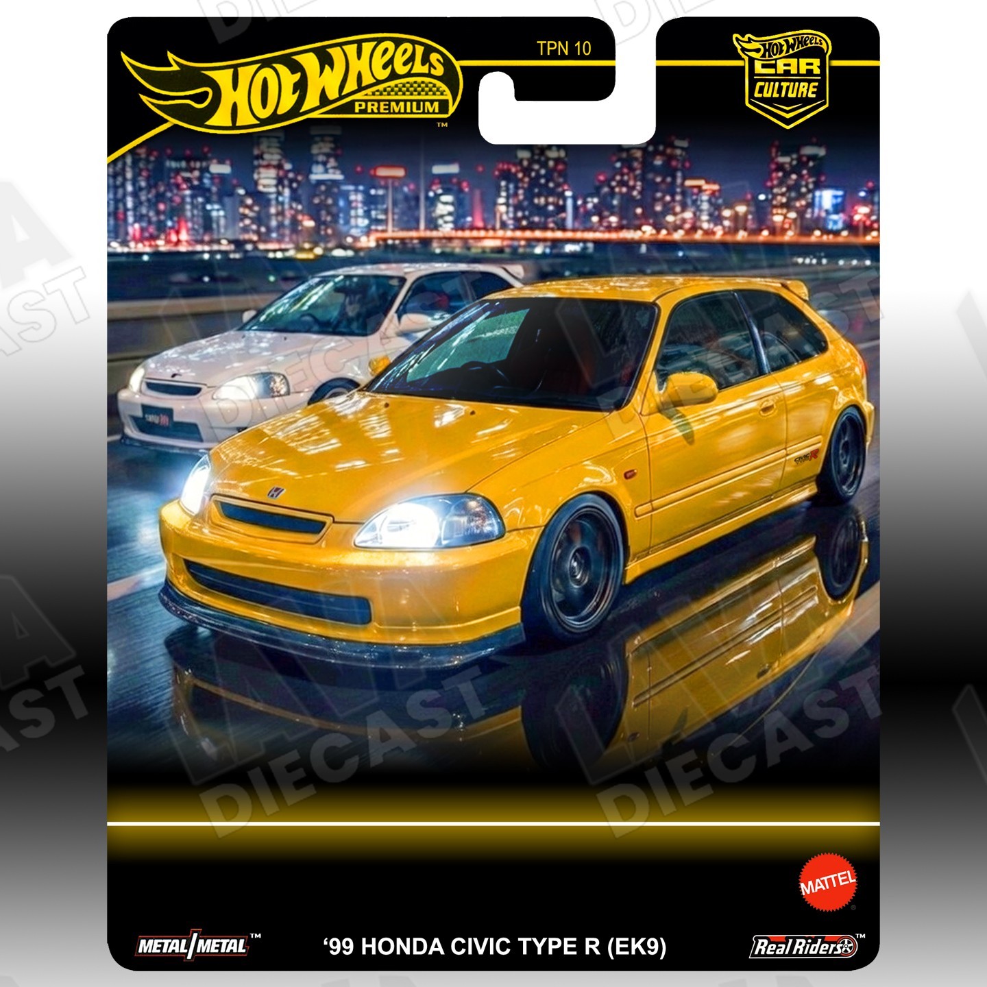 HOT WHEELS ’99 HONDA CIVIC TYPE R EK9 YELLOW CUSTOM PREMIUM CARD BY LAVA DIECAST