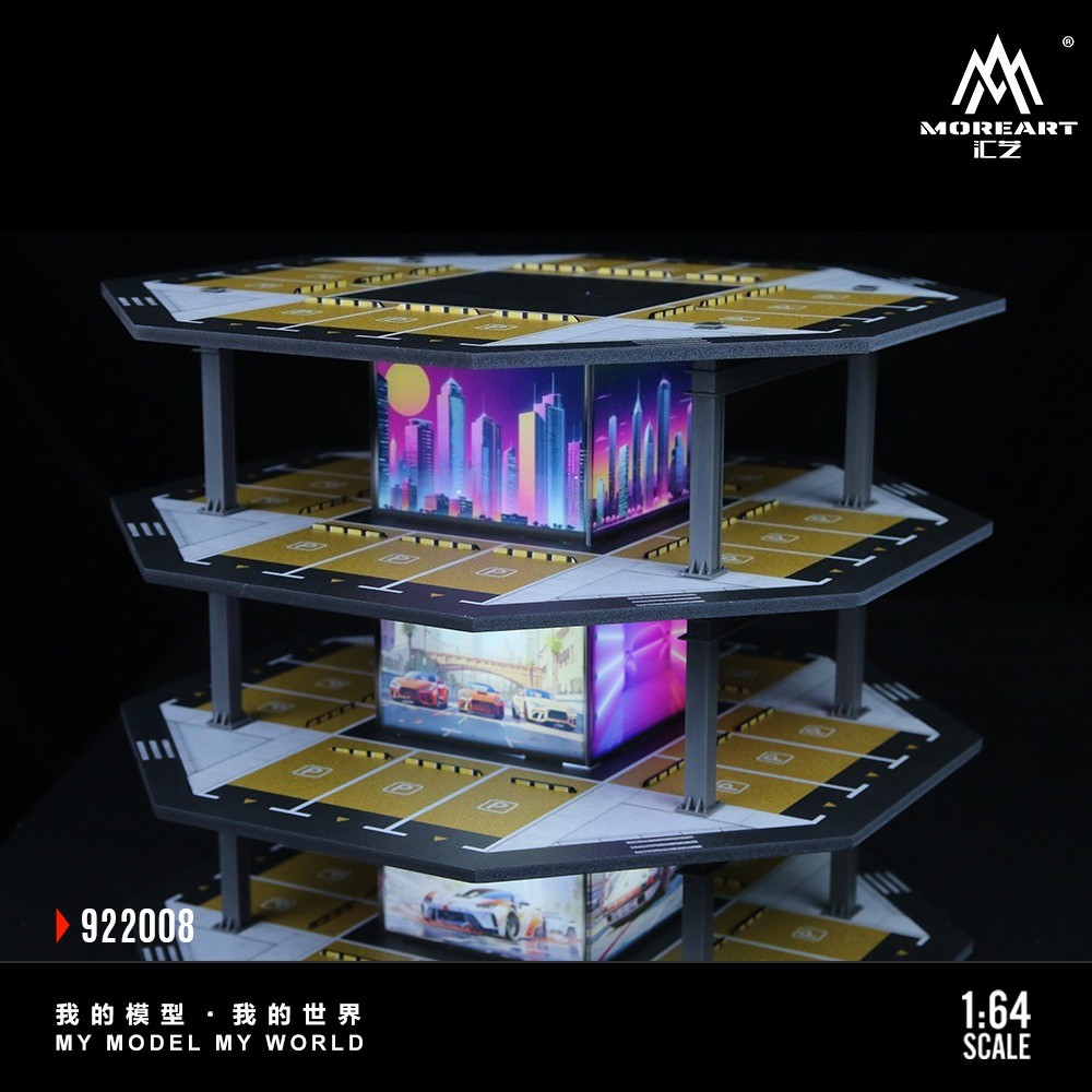 1/64 Diorama Diecast Car Garage Model LED Parking Lot Street Building Scene Gift