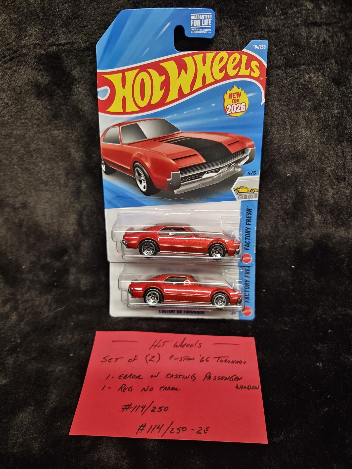 2026 Hot Wheels Custom 66′ Toronado Red ERROR Diecast 1:64 Factory Fresh #4/5
