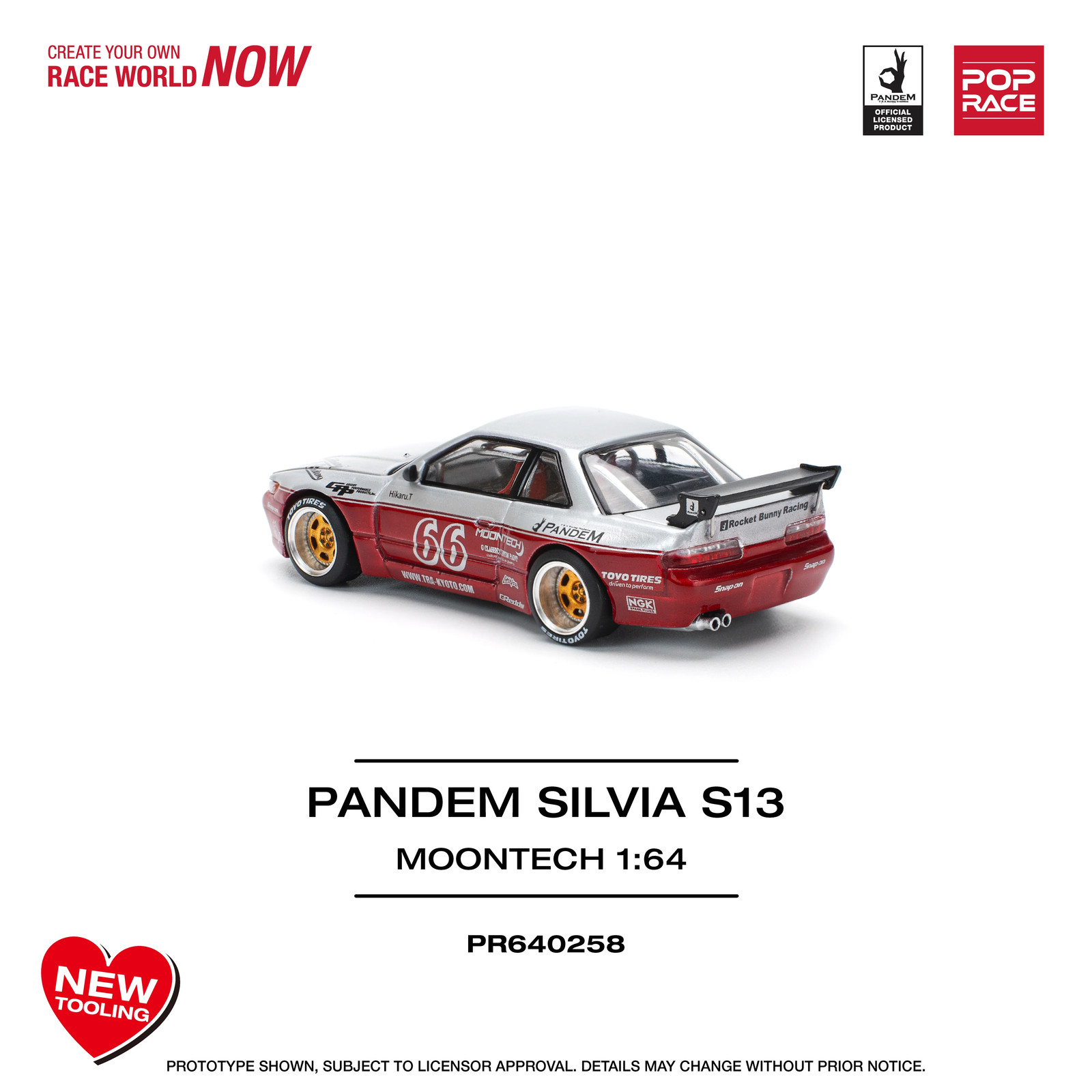 1:64 Nissan Silvia S13 PANDEM — Moontech Red/Silver — Pop Race