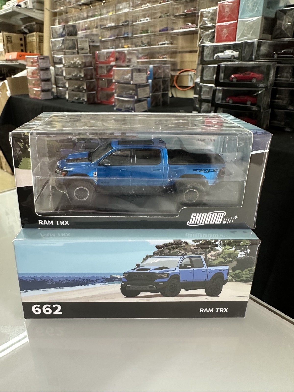 DODGE 1500 RAM TRX PICKUP TRUCK BLUE 1/64 DIECAST CAR BY SHADOW PRO SP