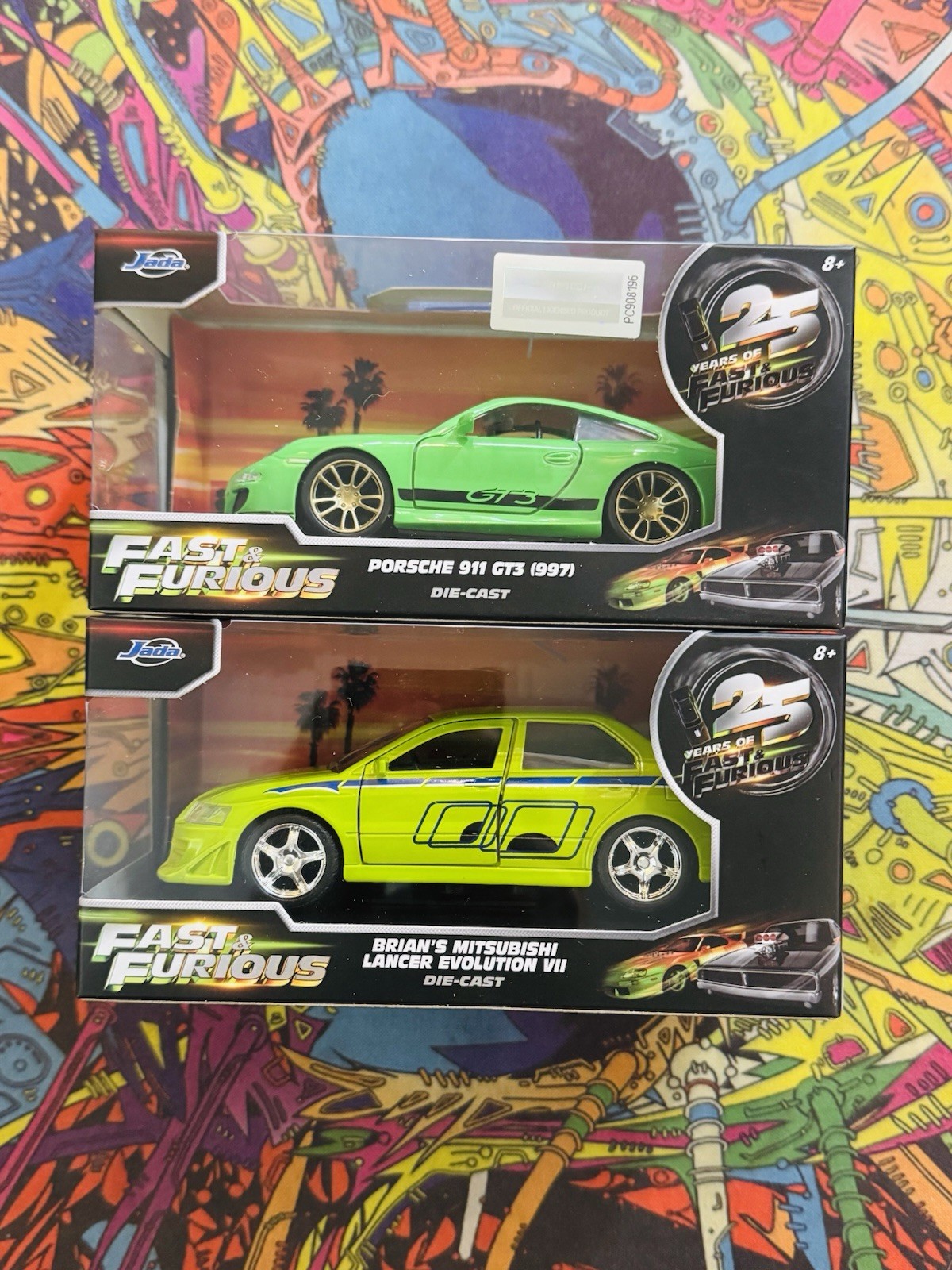 Jada Fast & Furious 25 Years Porsche 912 GT3 997 Green + Mitsubishi Lancer VHTF