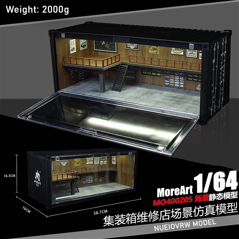 Diorama 1/64 Car Parking Lots Model LED Light Container Garage Scene Building US