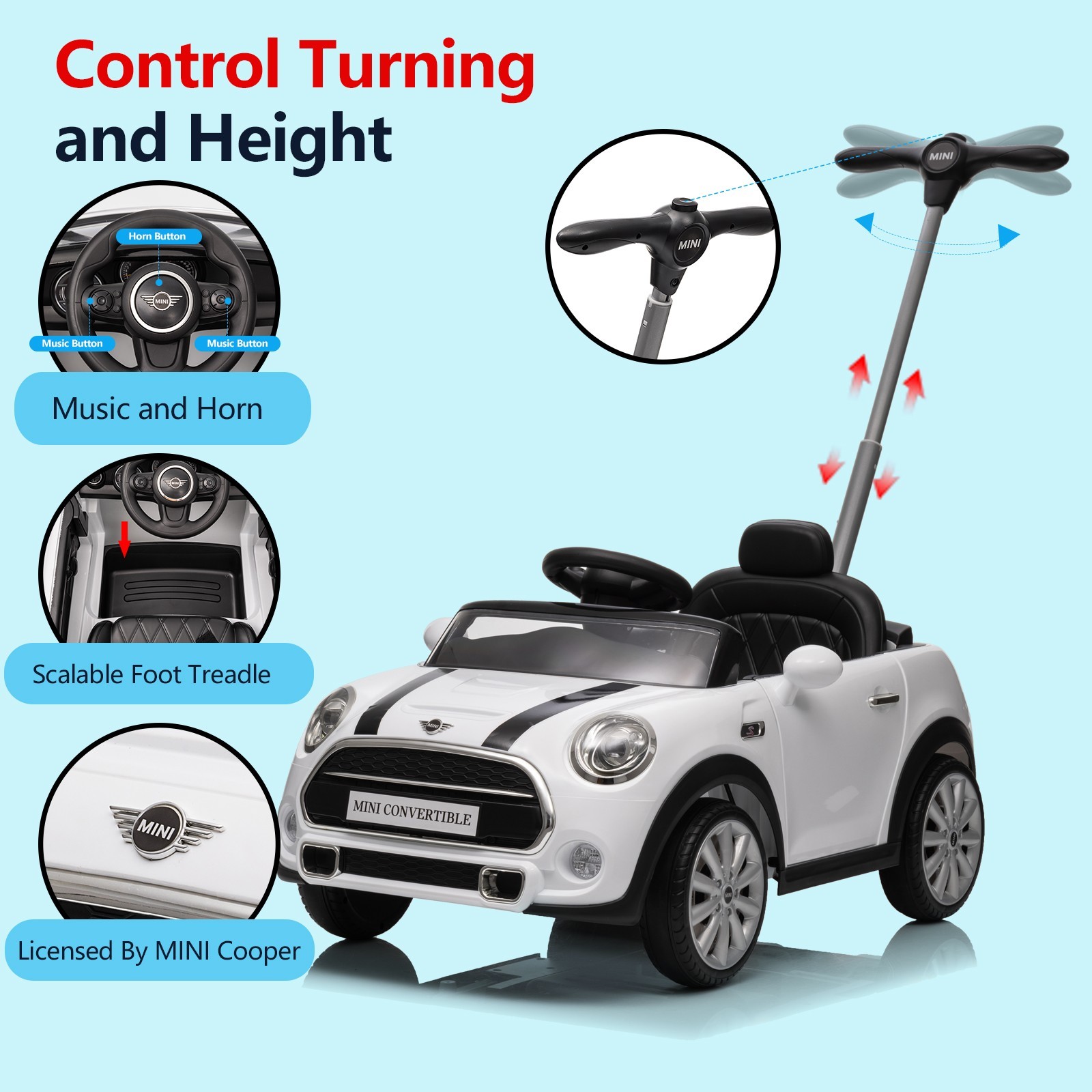 MINI Push Car for Toddlers-Adjustable Push Rod,Horn,Seat Belt for Kids 1-3 Years