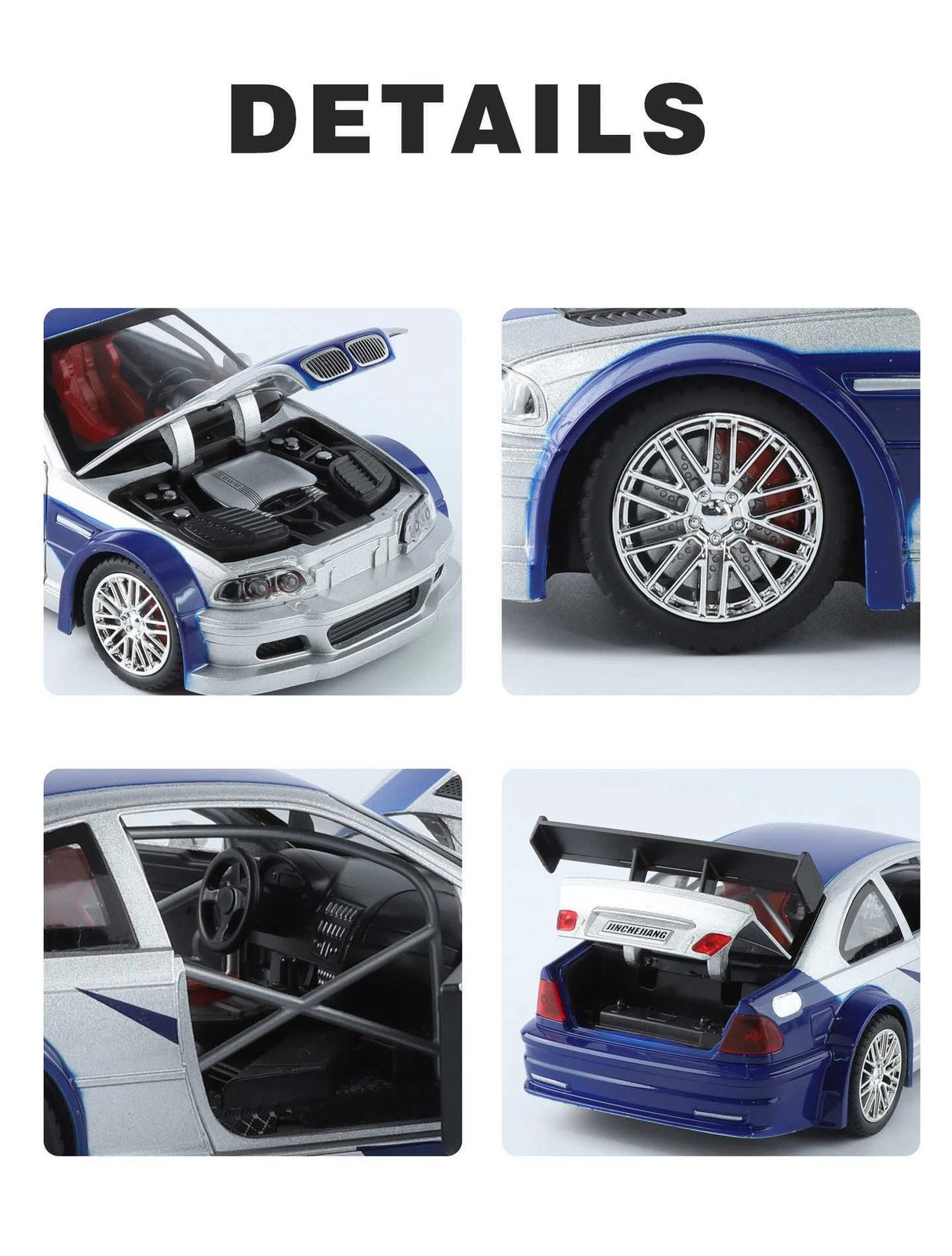 1:24 BMW M3 GTR E46 Muscle Model Car Sound Light Collectible gift