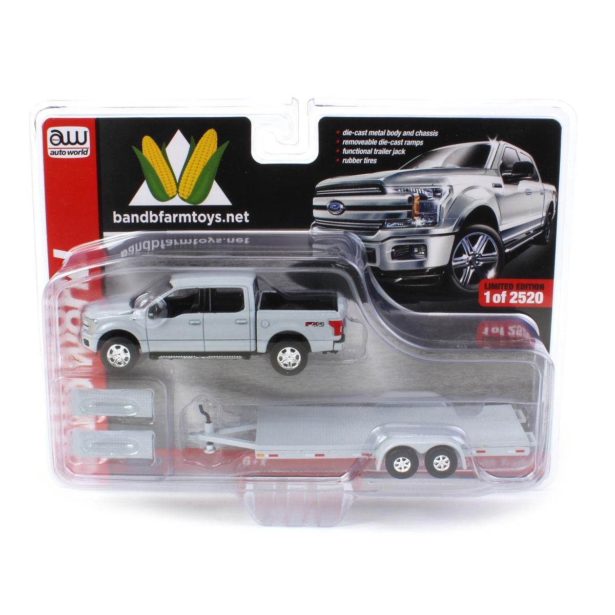Auto World 1/64 2019 Ford F-150 Stone Gray with Gray Trailer CP7976