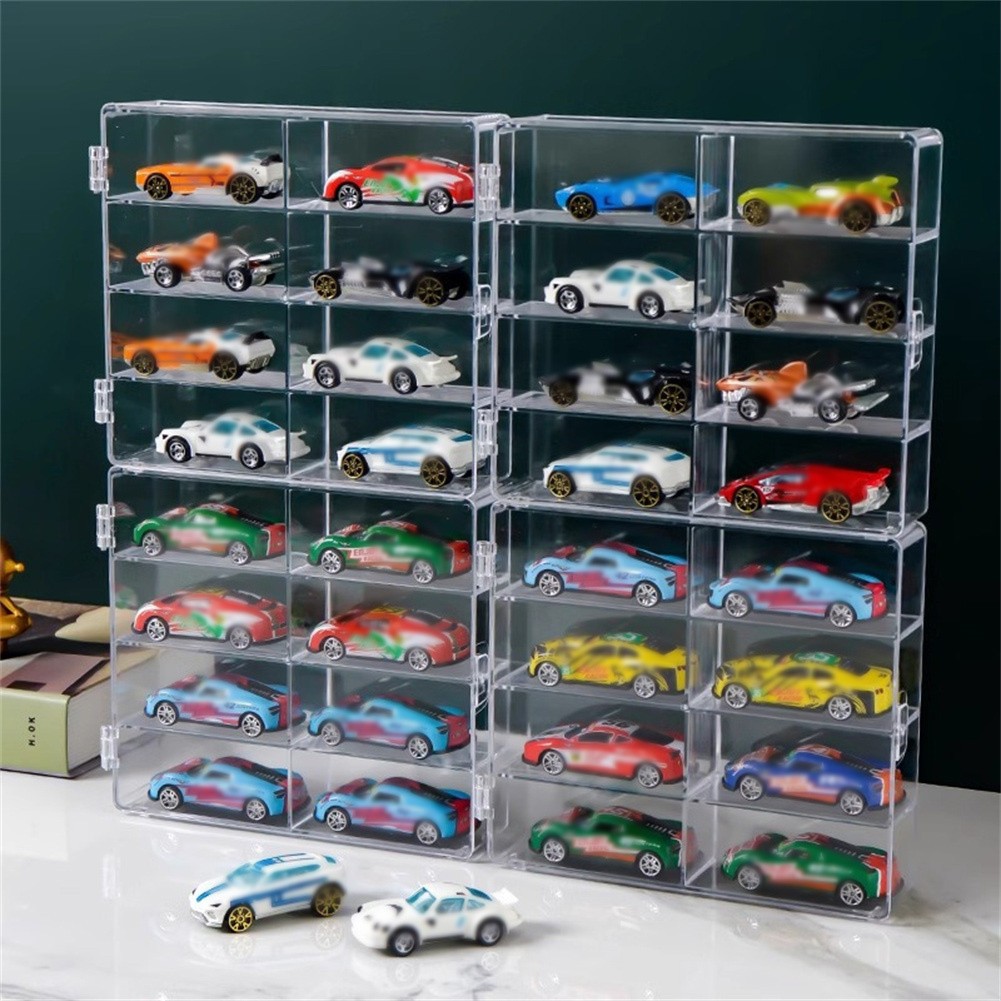 Clear Acrylic 1/64 Scale Toy Car Display Case Box With Dustproof Door for 8 Cars