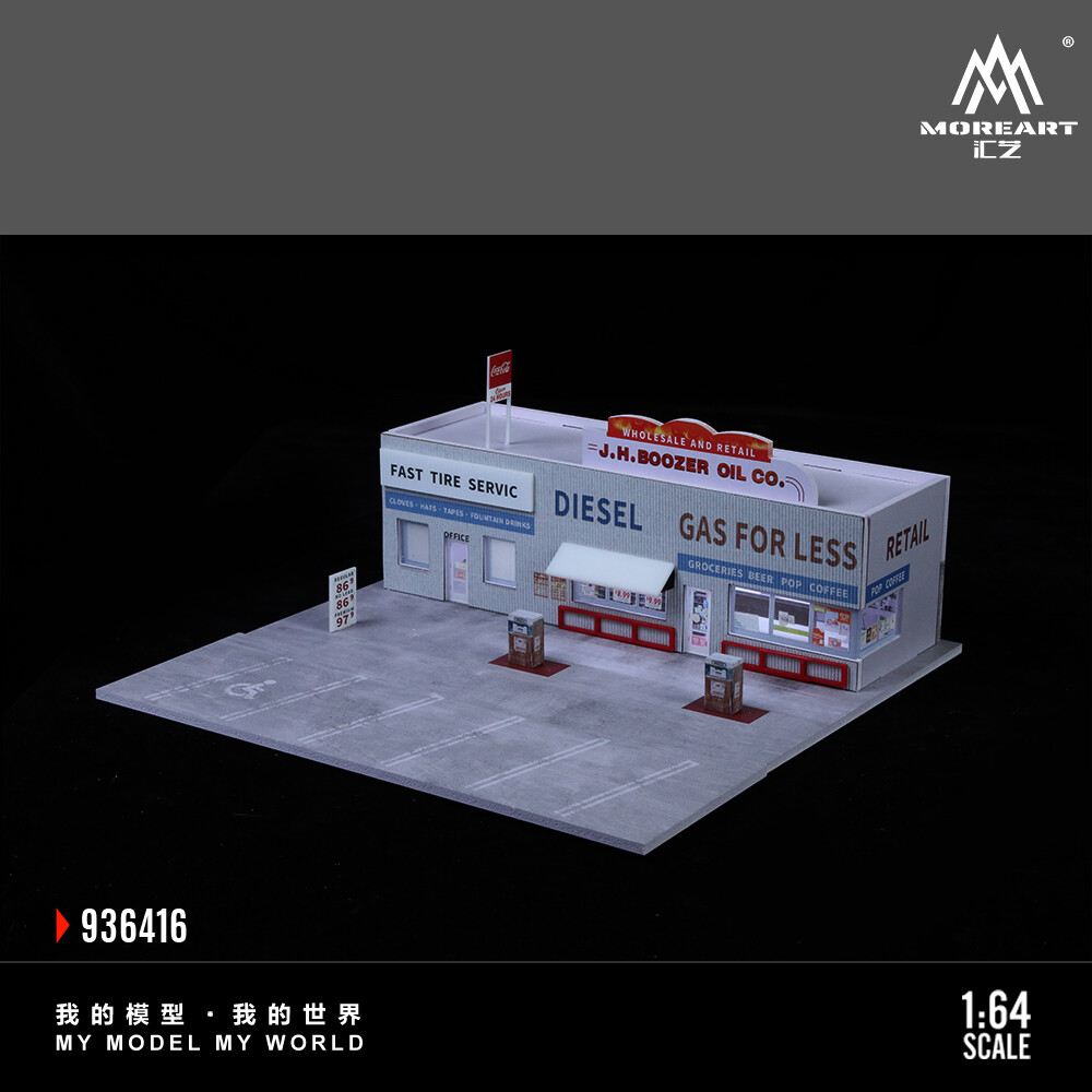 Diorama 1/64 Car Parking Lot Model LED Lights City Car Gas Station Scene Display