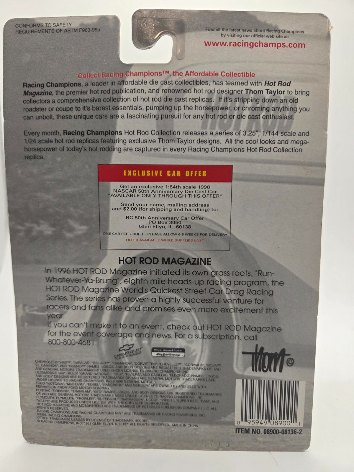 1998 Racing Champions Hot Rod Magazine #107 ’58 Ford Edsel, Drag Racing Series