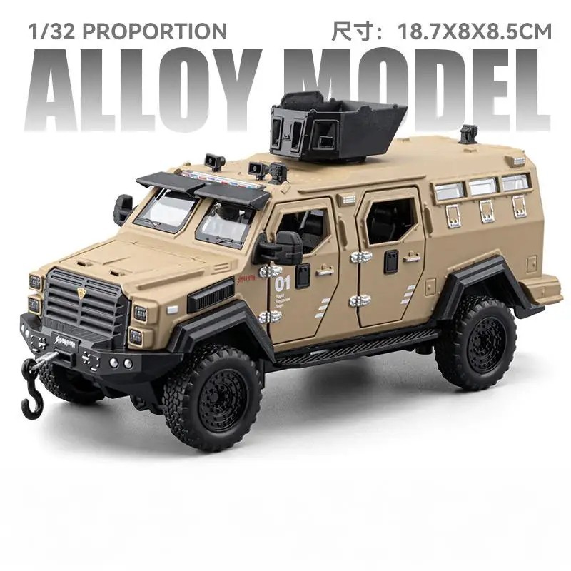 1:32 Police Armored Off-Road Diecast Car Model – Alloy Military Truck w/ Light